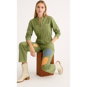 Free People Sandrine Rose Patchwork Boho Grunge Denim Jumpsuit S Festival NWT